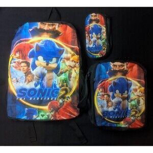Sonic The Hedgehog 2 Movie 3 Piece Set Backpack, Lunch Bag, and Pencil Bag